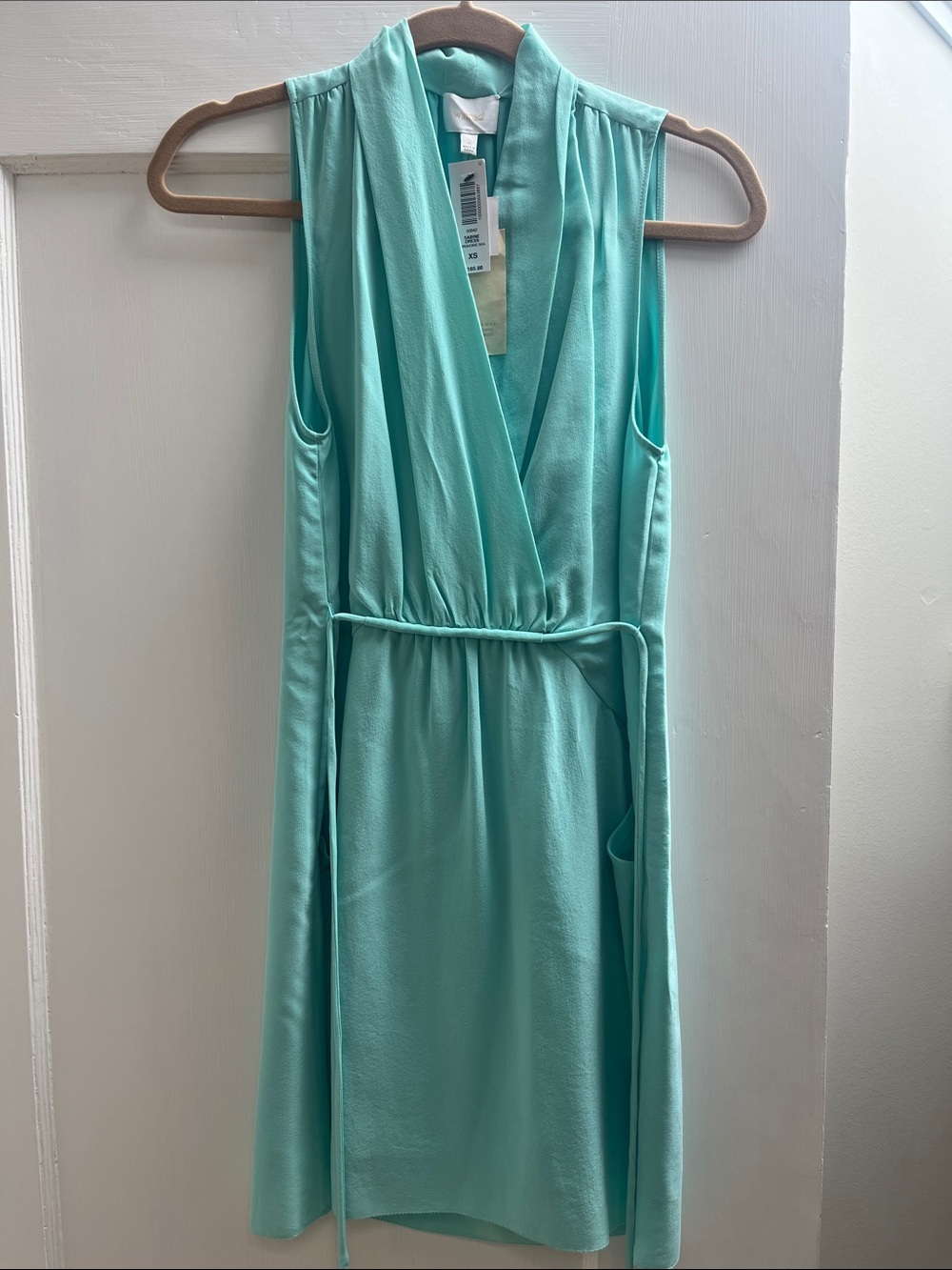 Wilfred Sabine Sleeveless V-Neck Mini Dress in Turquiose
